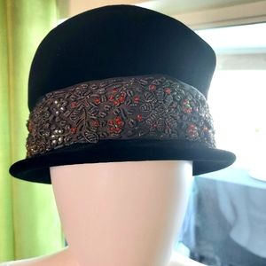 Vintage Velvet Beaded Hat by Dajon New York:Size S (measures 6.5" across inside)